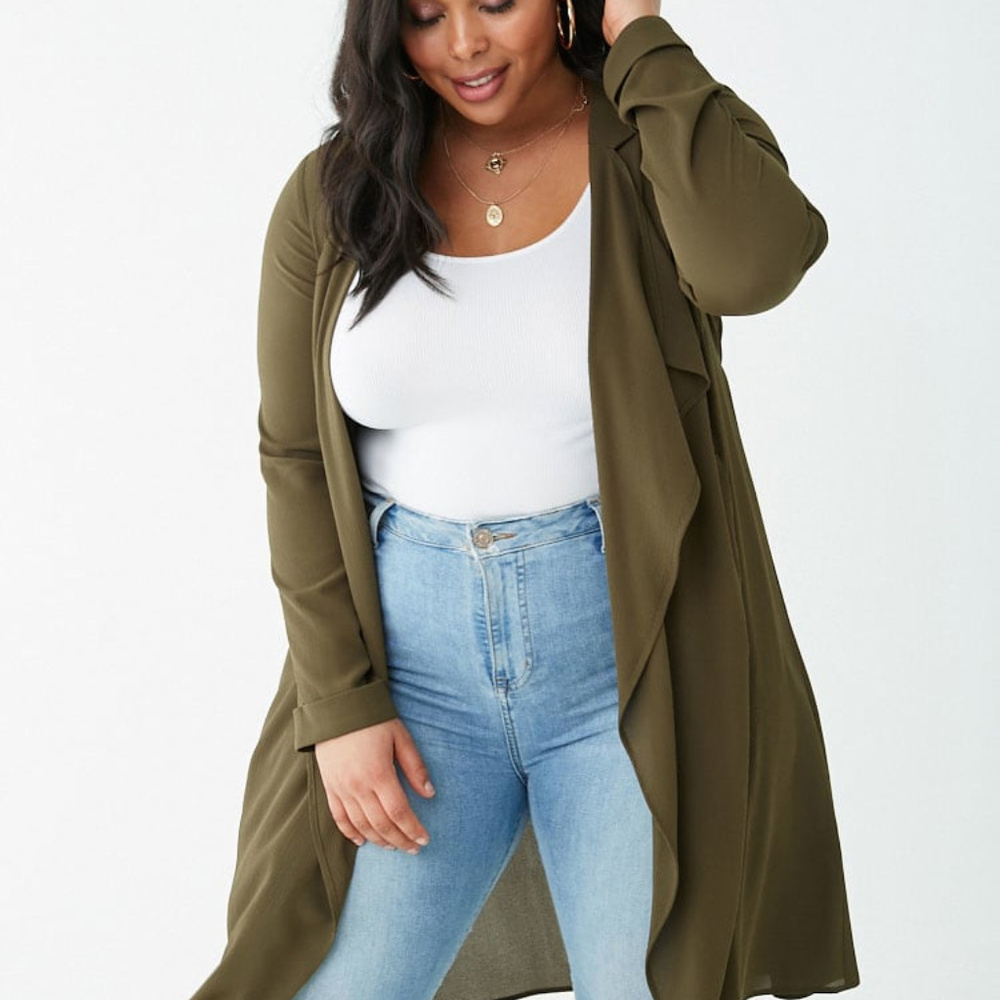 Draped Open-Front Duster Jacket